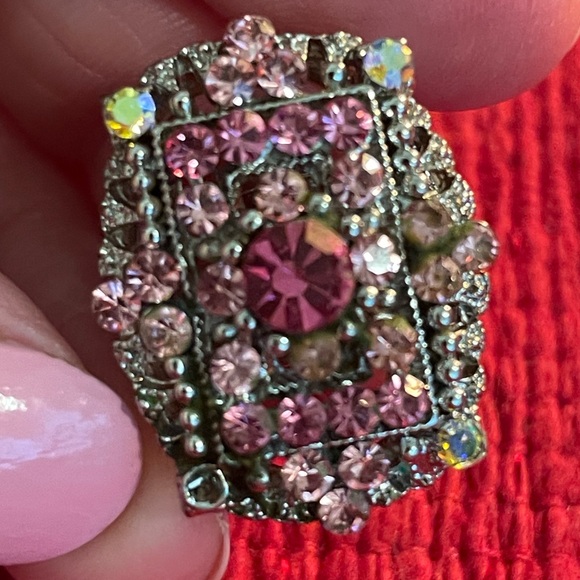 Vintage Art Deco Style Bubble Gum Pink Adjustable Ring - Picture 6 of 8